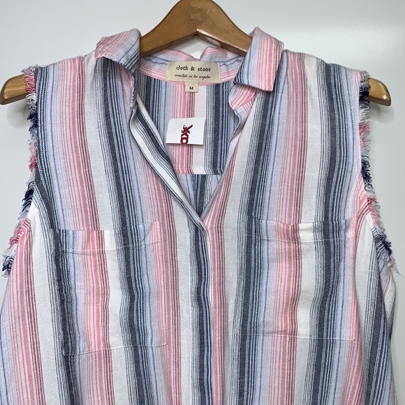 NEW CLOTH & STONE Striped Sleeveless Linen Blouse Cloth and Stone Top - Picture 3 of 8